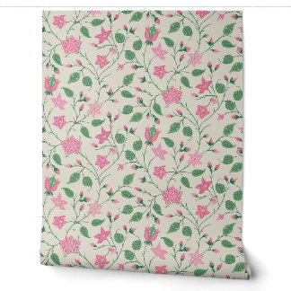 Trailing Floral - Paisley - Bright Pink And Green Tapete