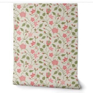 Trailing Floral - Paisley - Coral And Sage Green Tapete