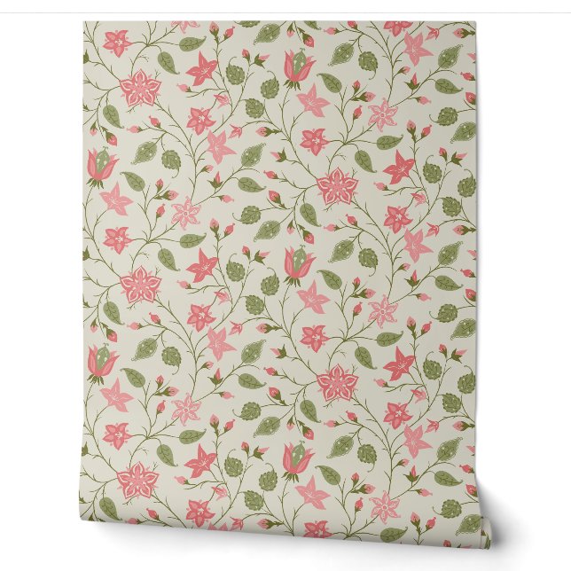 Trailing Floral - Paisley - Coral And Sage Green  Tapete (Abrollen)