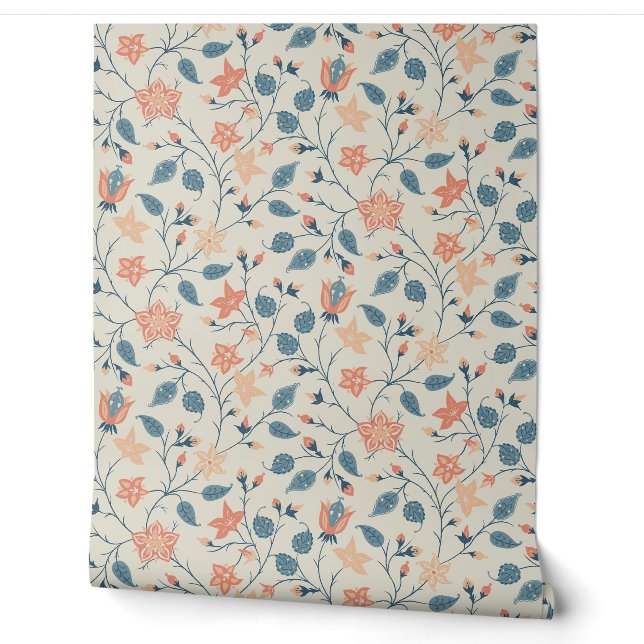 Trailing Floral - Paisley - Peach And Dusty Blue Tapete (Abrollen)