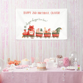 Train 2nd Birthday Watercolor Santa Party Express Banner