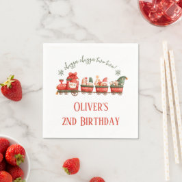 Train 2nd Birthday Watercolor Santas Party Express Serviette
