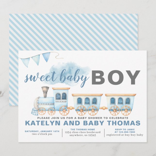 Train Baby Shower Einladung Boy Transportation (Vorne/Hinten)