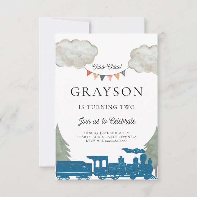 Train Birthday Invitation Boys (Devant)