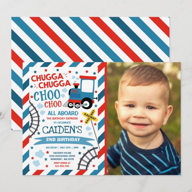 Train Birthday Invitation Chugga Chugga Choo Choo (Devant / Derrière)