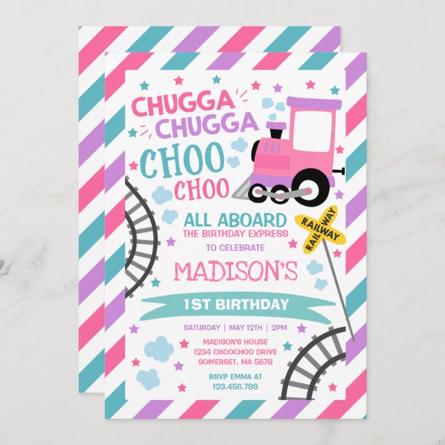 Train Birthday Invite Chugga Chugga Choo Choo Einladung (Vorne/Hinten)