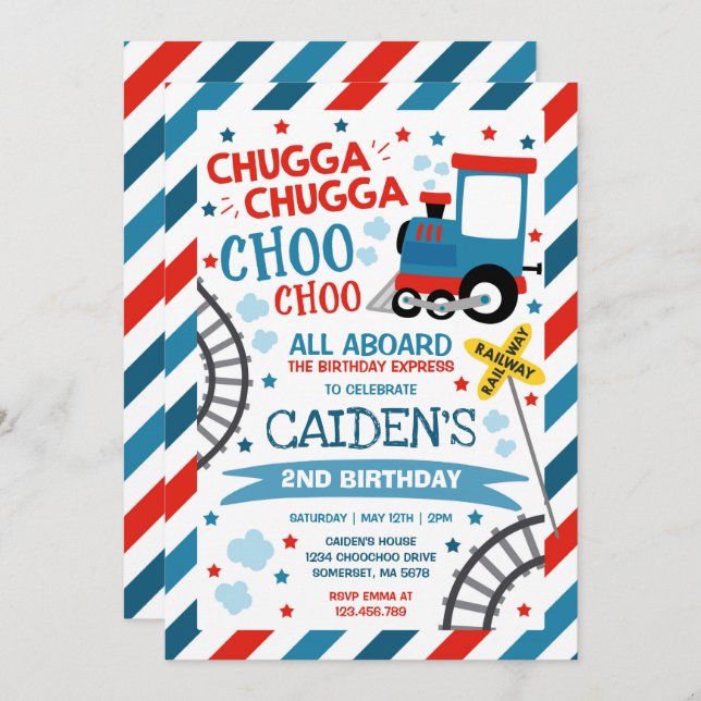 Train Birthday Invite Chugga Chugga Choo Choo Einladung (Vorne/Hinten)