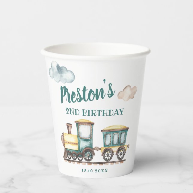 Train Boy 2. Geburtstag Papier Cup Thema Pappbecher (Vorderseite)
