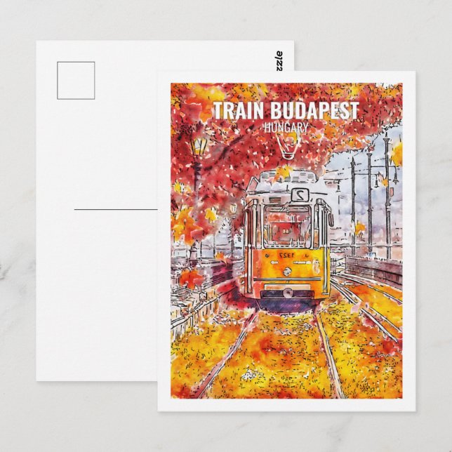 Train Budapest Ungarn Reisen Place Wasserfarbe Postkarte (Vorne/Hinten)