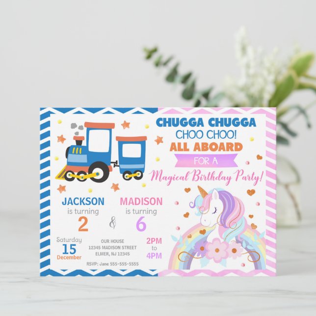 Train Choo Choo & Licorne Invitation Anniversaire  (Debout devant)