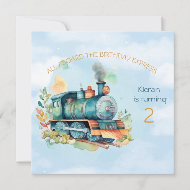 Train Engine Boy 2nd. Invitation d'anniversaire (Devant)