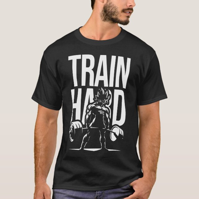 Train Hard - Anime Gym Workout Fitness Motivation T-Shirt (Vorderseite)