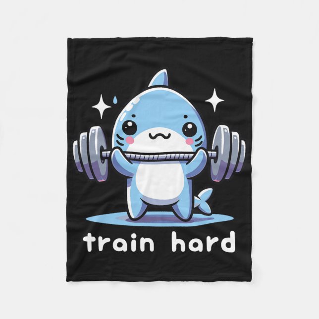 Train Hard Funny Shark Lifting Weights Dumbells G Fleecedecke (Vorderseite)