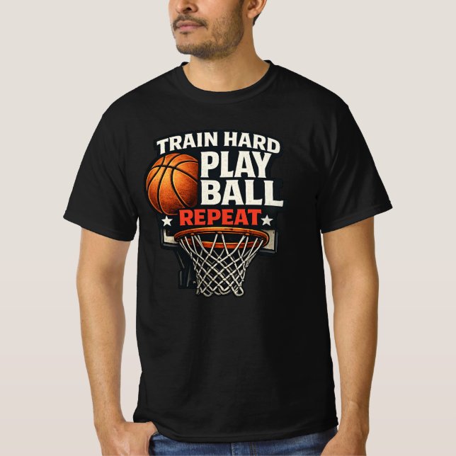 Train Hard Play Ball Repeat Basketball T-Shirt | S (Vorderseite)