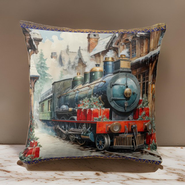 Train Holly de Noël Coussin à neige d'hiver (Créateur téléchargé)