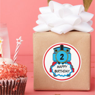 Train Joyeux Anniversaire autocollant rond
