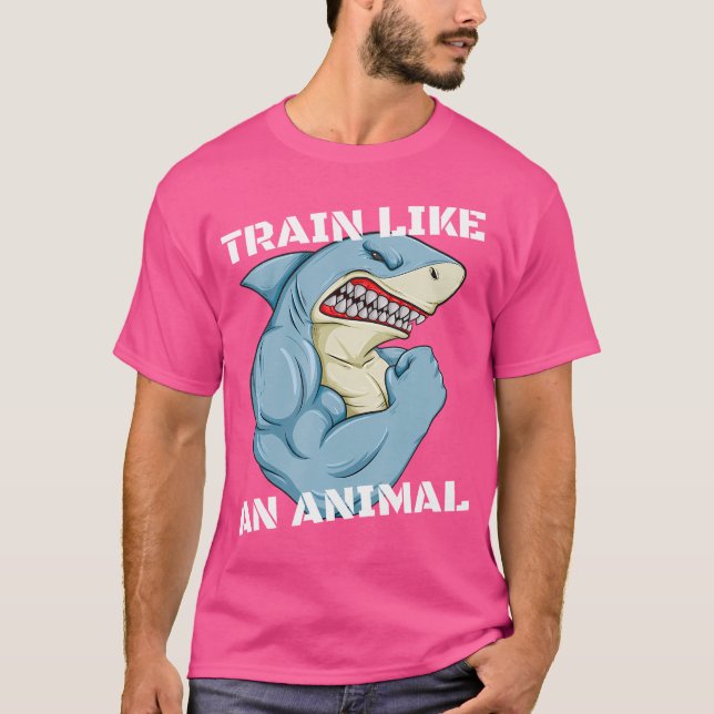 Train Like An Animal Shark Weightlifting Muscle Fi T-Shirt (Vorderseite)