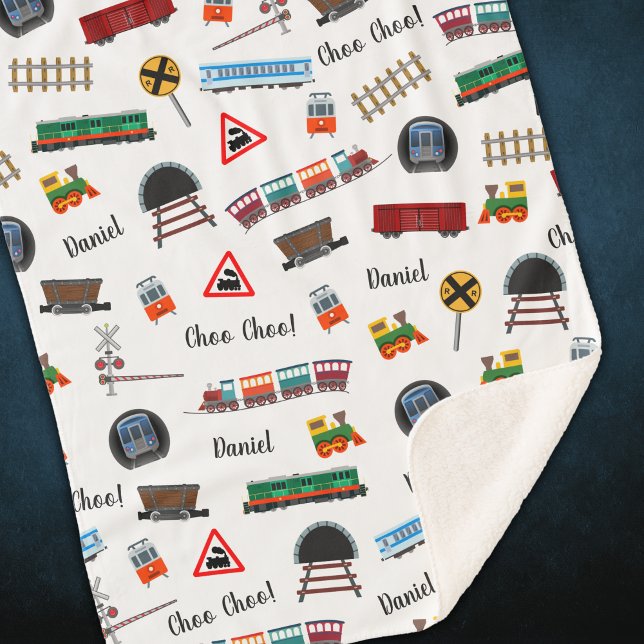 Train Pattern Little Boy Vorname Choo Choo Kinder Sherpadecke (Von Creator hochgeladen)