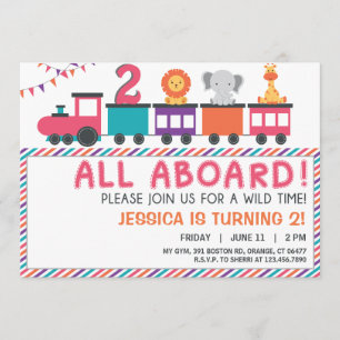 Train Pink Safari moderne Invitation d'anniversair