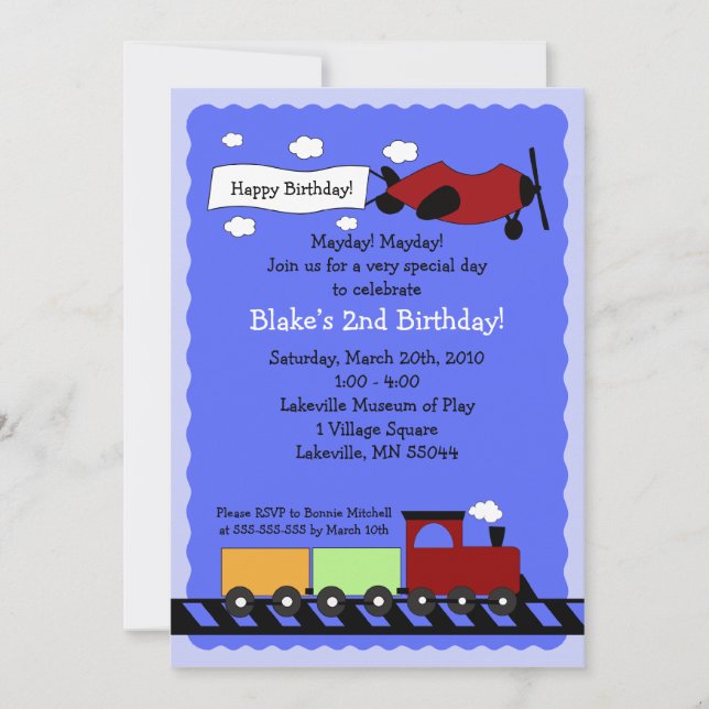 Train & Plane 5x7 mignon invitation à l'anniversai (Devant)