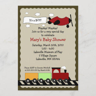 Train & Plane 5x7 mignon invitation Baby shower ga