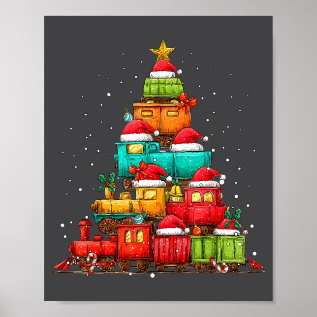 Train Railroad Locomotive Christmas Tree Xmas Hat  Poster (Vorne)