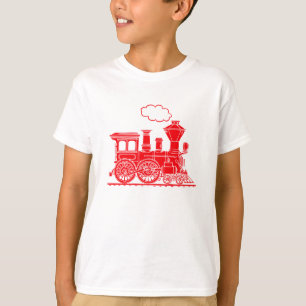 Train rouge de locomotive à vapeur sur le T-shirt