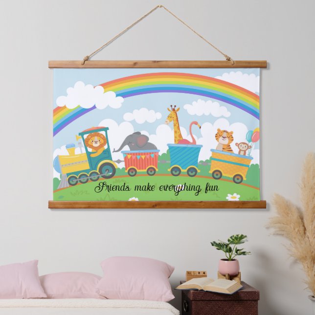 Train Safari Baby Kinderzimmer oder Kinderzimmer Wandteppich Mit Holzrahmen (Schlafzimmer)