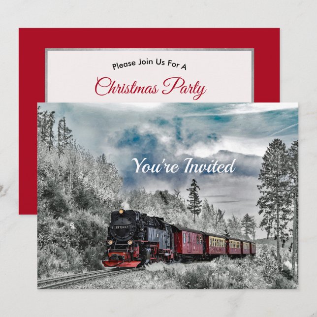 Train Snow Foto Weihnachten Einladung (Vorne/Hinten)