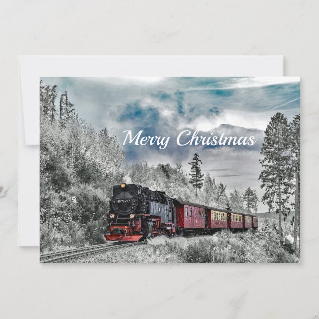 Train Snow Foto Weihnachtswohnung Feiertagskarte (Vorderseite)