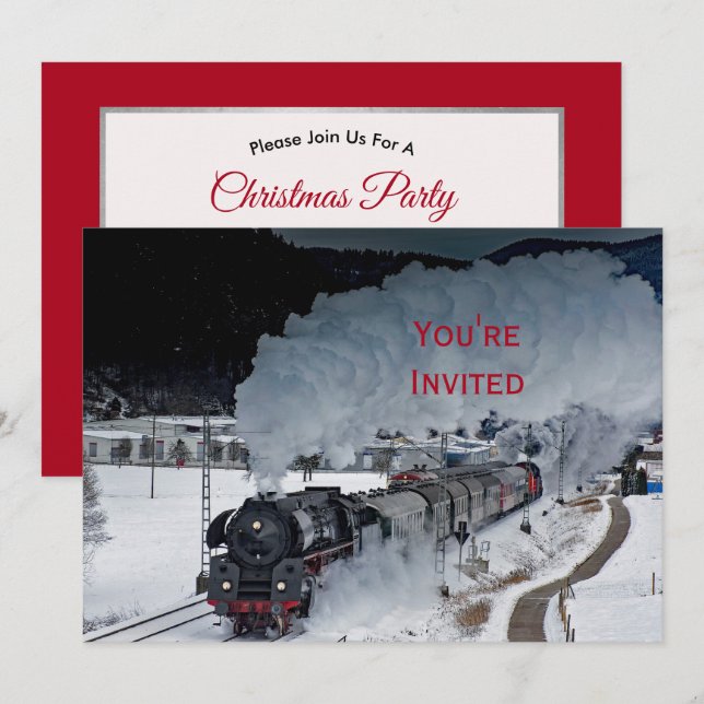 Train Steam Locomotive Snow Foto Weihnachten Einladung (Vorne/Hinten)