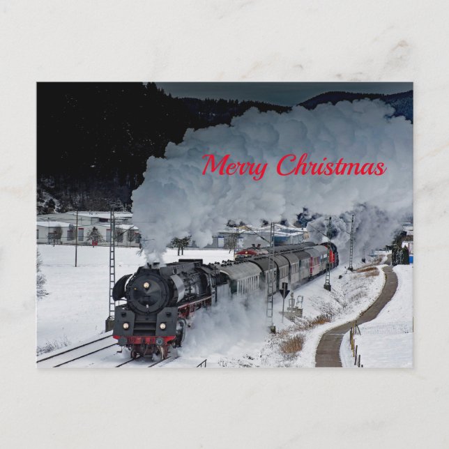 Train Steam Locomotive Snow Foto Weihnachten Postkarte (Vorderseite)