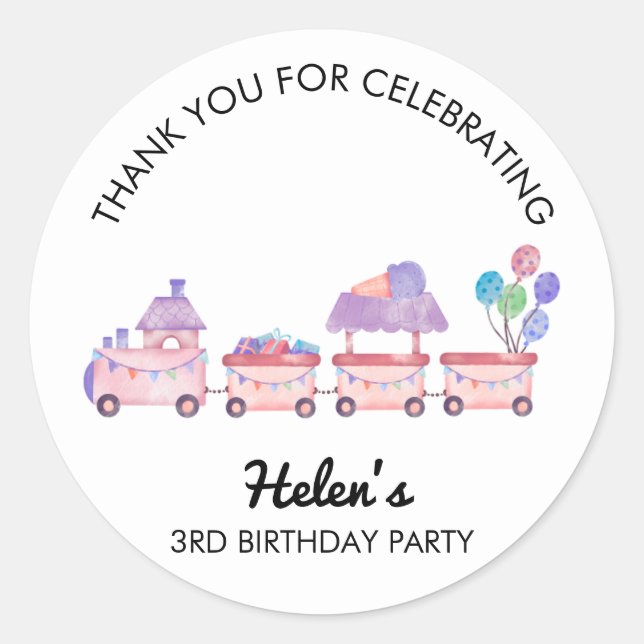 Train Thank You Cupcake Birthday Party Sticker (Devant)