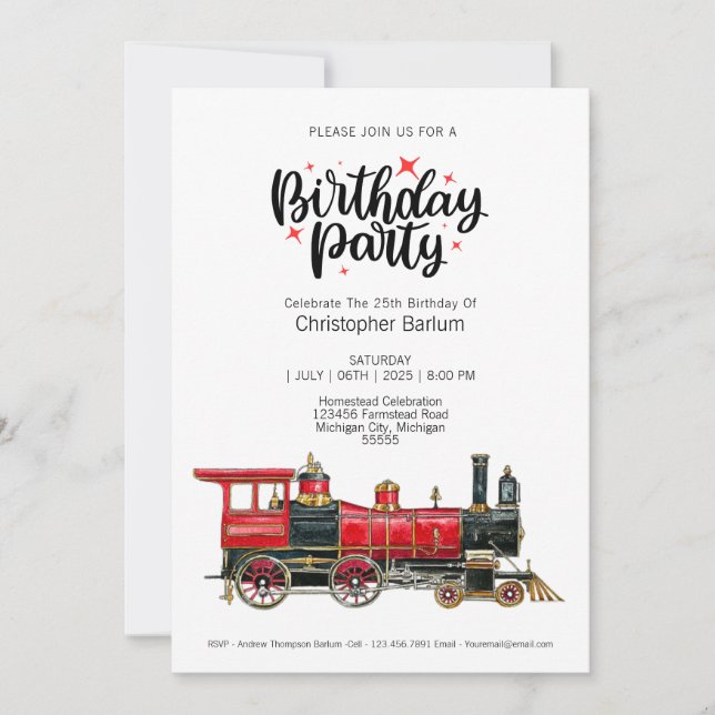 Train Themed Bitte schließen Sie sich der Geburtst Einladung (Vorderseite)