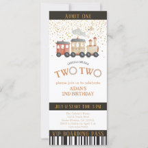 Train Ticket 2nd Birthday Party Invitation