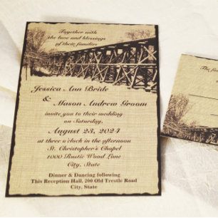 Train Trestle Rustic Wedding Einladung