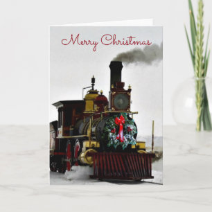 Train vintage avec carte de vœux Joyeux Noël