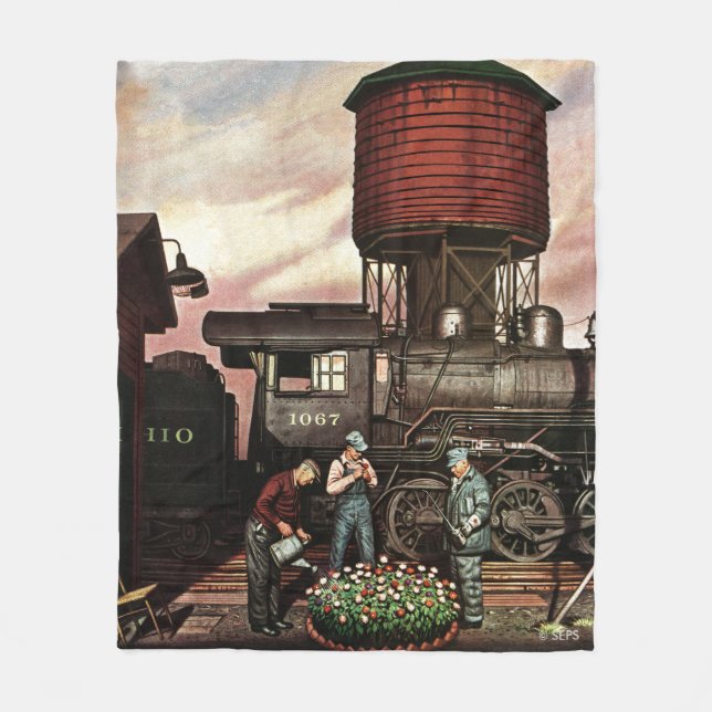 Train Yard Flower Garden von Stevan Dohanos Fleecedecke (Vorderseite)