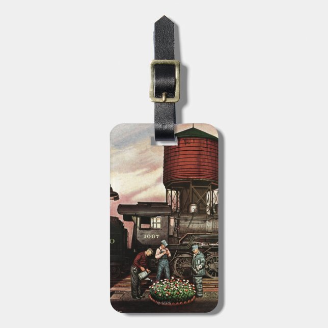 Train Yard Flower Garden von Stevan Dohanos Gepäckanhänger (Vorderseite vertikal)