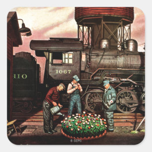 Train Yard Flower Garden von Stevan Dohanos Quadratischer Aufkleber