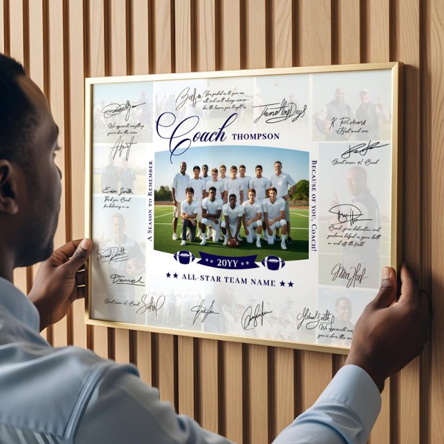 Trainer-Dank-Collage Fußballmannschaft Unterschrif Poster (Coach Appreciation Collage Football Team Signature Poster)