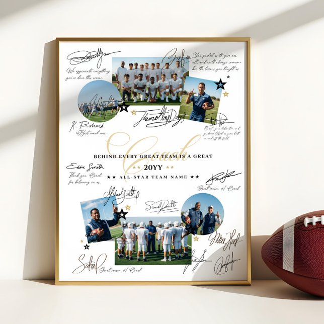 Trainer-Würdigungs-Collage-Mannschaftsunterschrift Poster (Coach Appreciation Collage Football Team Signature Poster)