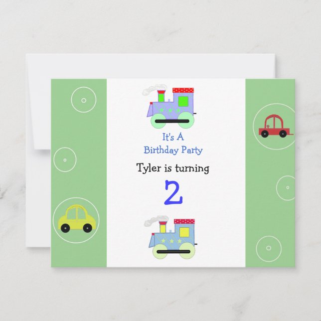 Trains et voitures Invitation Anniversaire (Devant)