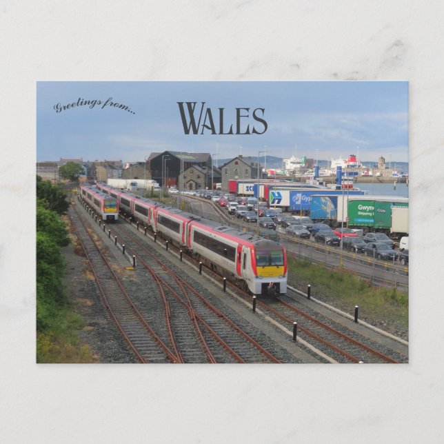 Trains in Holyhead Wales Postkarte (Vorderseite)
