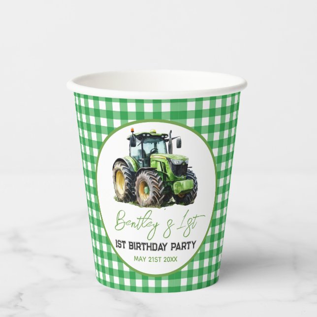 Traktor 1. Geburtstag Party Fun Farm Pappbecher (Vorderseite)