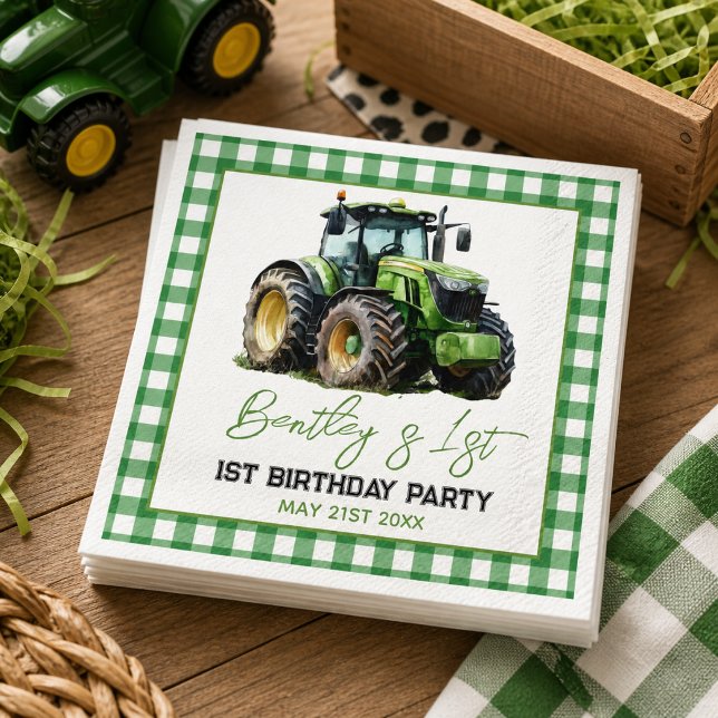 Traktor 1. Geburtstag Party Fun Farm Serviette (Fun Blue Farm Green Tractor 1st Birthday Party paper napkins

)