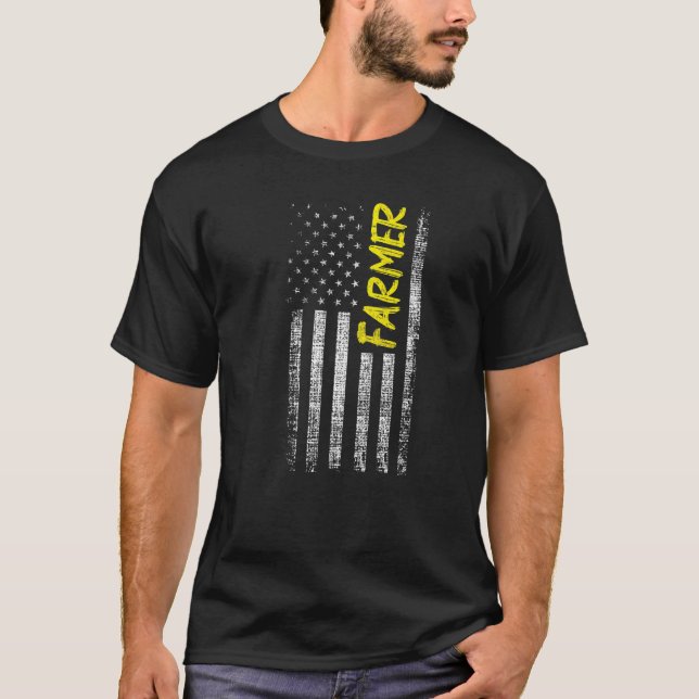Traktor American US Flag Bauer Rancher Farm T-Shirt (Vorderseite)