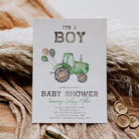Traktor Baby Dusche Einladung | Grüner Traktor