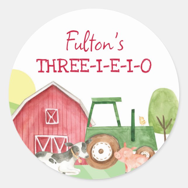 Traktor-Bauernhof Geburtstagskleber Runder Aufkleber (Vorderseite)
