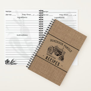 Traktor Family Farmhouse Burlap Kraft Mini Rezept Notizbuch